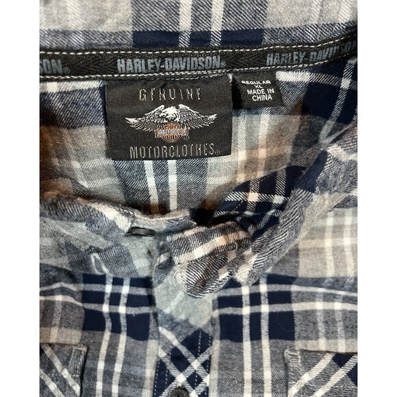 Harley Davidson Flannel Genuine Motor Clothes Blue White Plaid Men's Size XL - Picture 8 of 8